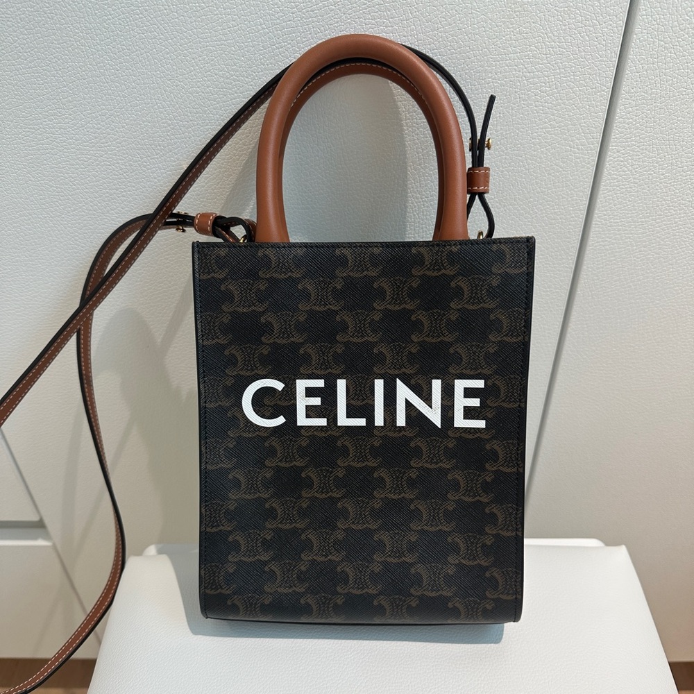 Celine MINI VERTICAL CABAS IN TRIOMPHE CANVAS WITH CELINE PRINT